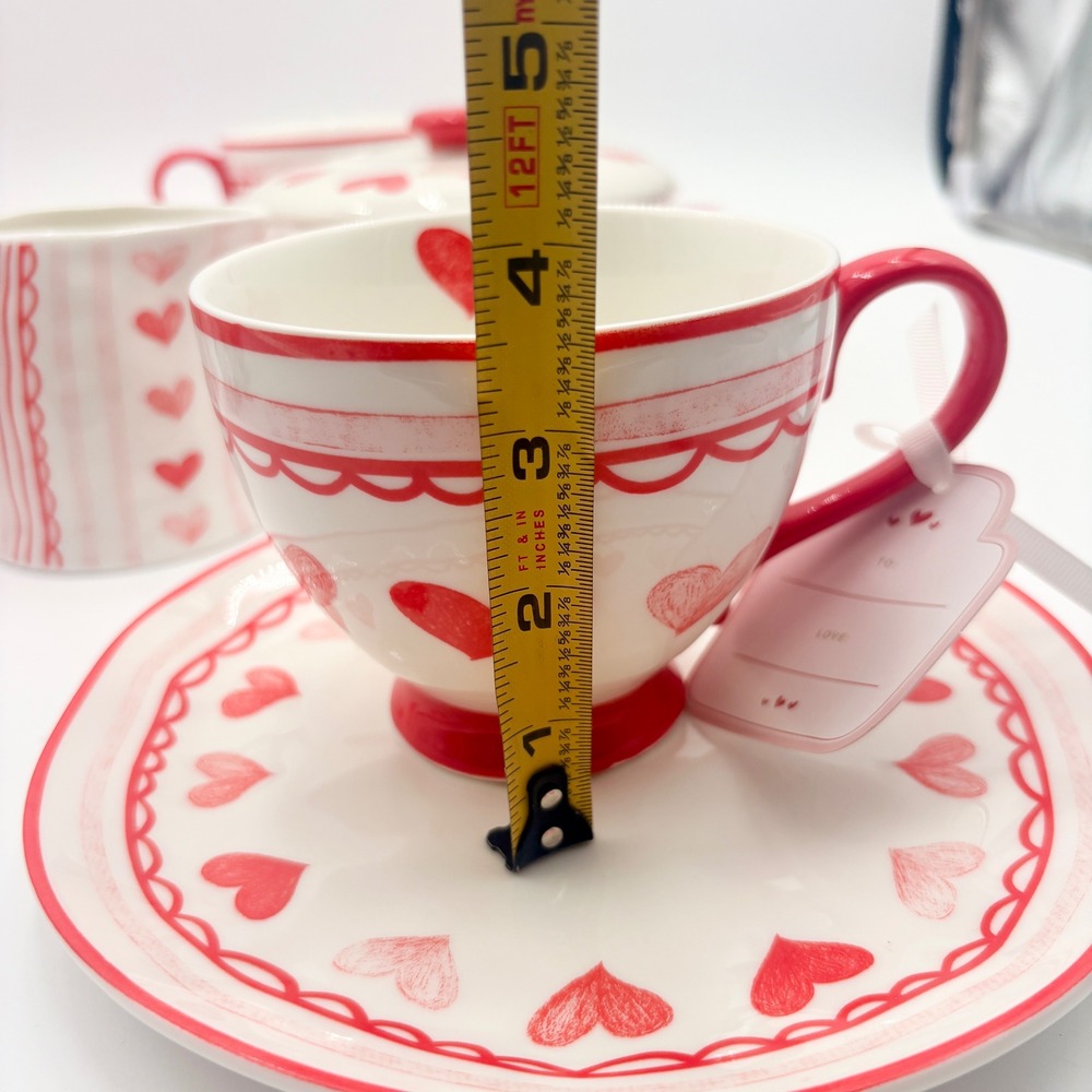 Grace Bake Shop Hearts Ceramic Baking Set Measuring Cups Sugar Creamer Plates - Picture 11 of 11